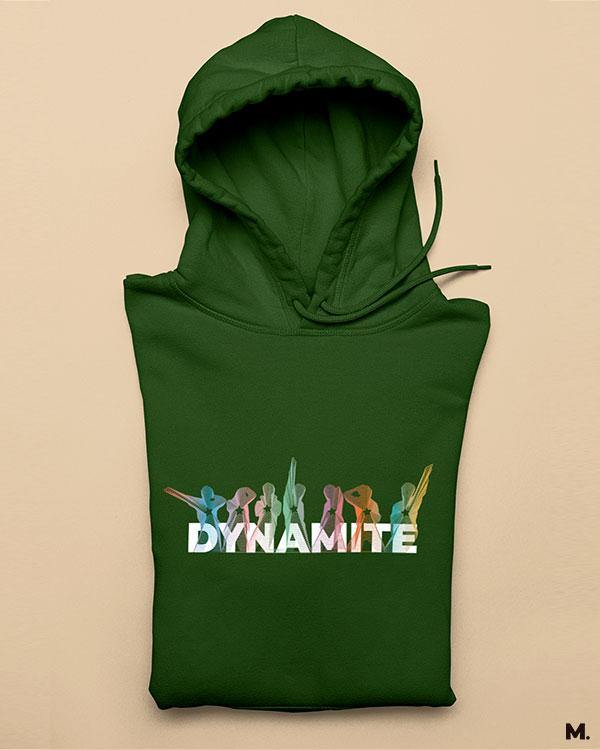 Olive green printed hoodies for ARMY - Life is dynamite   - Muselot India
