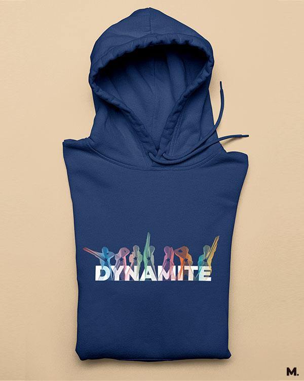 Navy blue printed hoodies for ARMY - Life is dynamite   - Muselot India