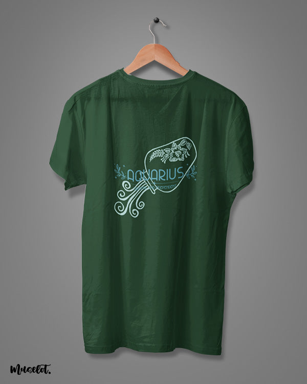 Aquarius design illustrated printed t shirts in olive green by Muselot