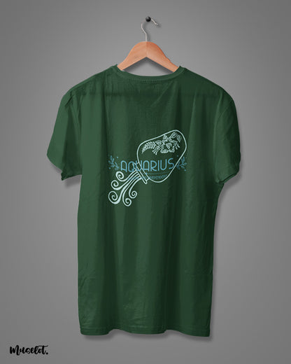 Aquarius design illustrated printed t shirts in olive green by Muselot