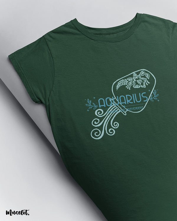 Aquarius design illustrated printed t shirts in olive green by Muselot