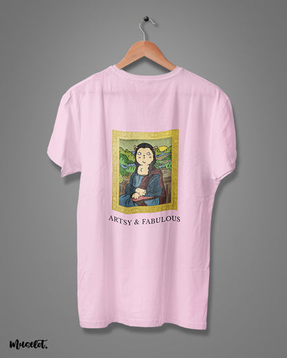 Artsy and fabulous printed design illustration printed t shirt in light pink colour at Muselot