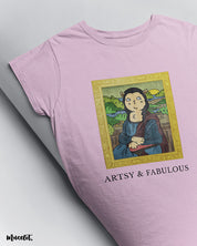 Artsy and fabulous printed design illustration printed t shirt in light pink colour at Muselot