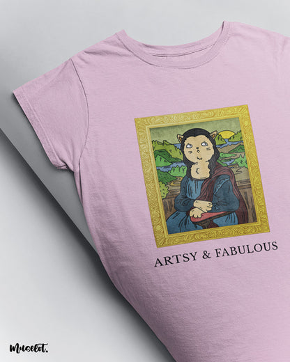 Artsy and fabulous printed design illustration printed t shirt in light pink colour at Muselot