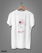 Beauty has no size printed design illustrated t shirt in white colour for body positivity to support plus size women