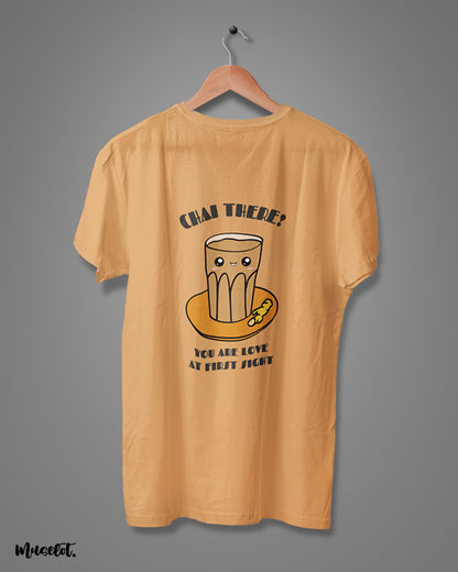 Chai there, you are love at first sight design illustrated graphic t shirts in mustard yellow for chai lovers at Muselot