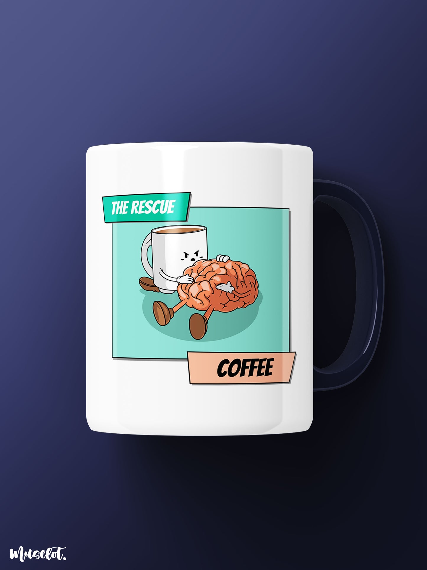 The rescuer - Coffee funny design illustrated printed white mugs at Muselot