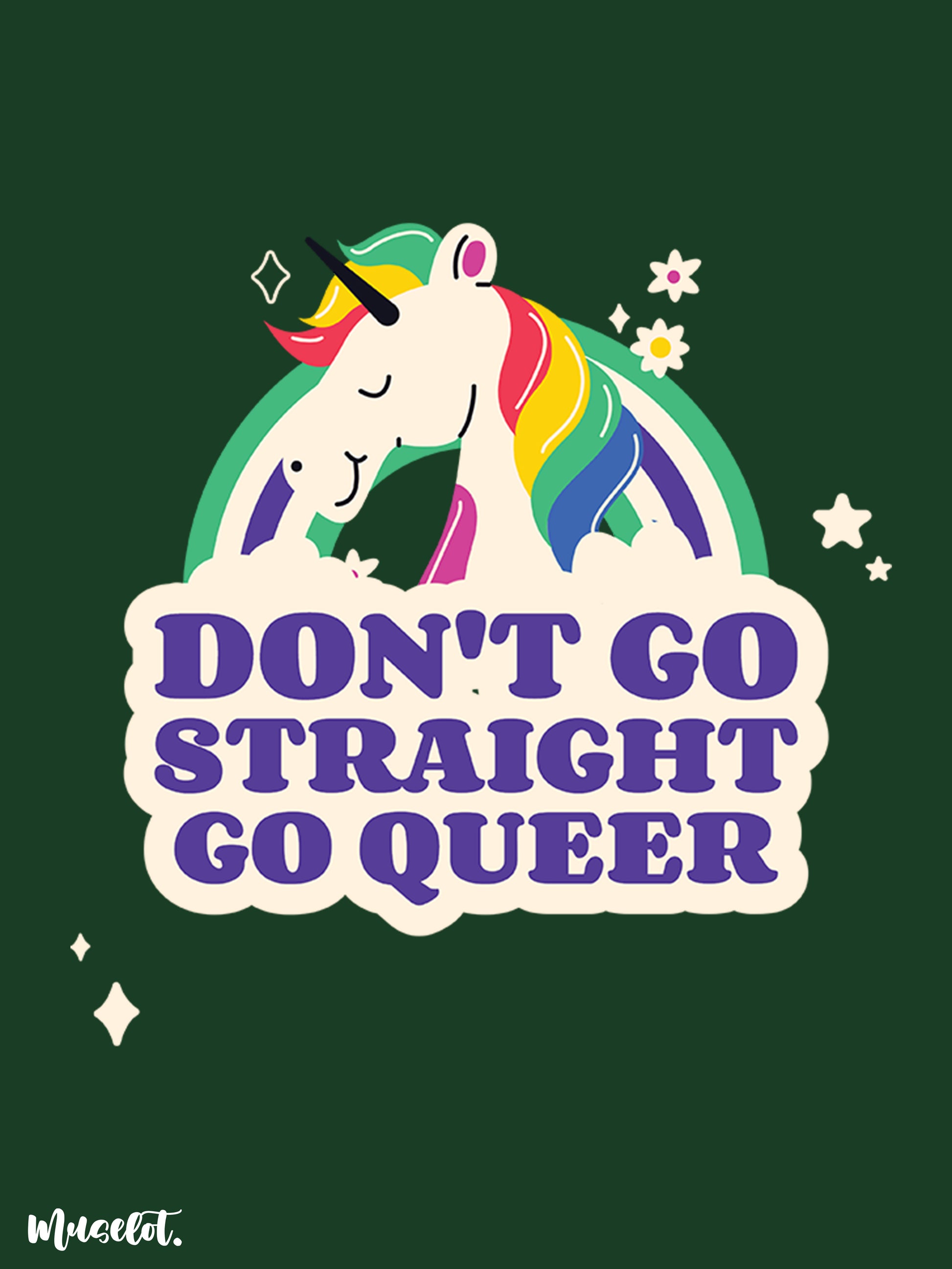 Don't go straight, go queer design illustration for LGBTQ+ pride at Muselot
