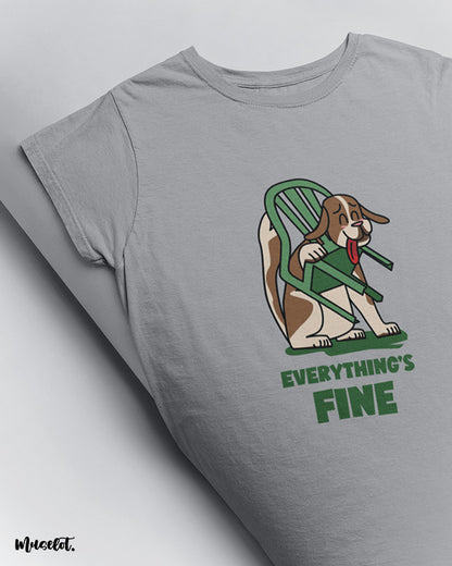 Everything's fine funny illustrated printed t shirt for dog lovers in melange grey at Muselot