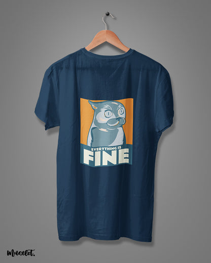 Everything is fine funny design illustrated printed t shirt for cat lovers in navy blue colour at Muselot