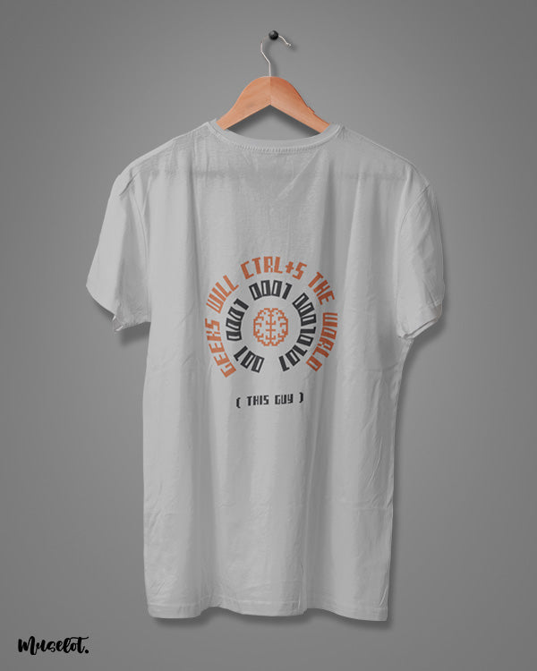 Geeks will ctrl+s the world funny illustrated printed t shirt in melange grey colour  for geeks at Muselot