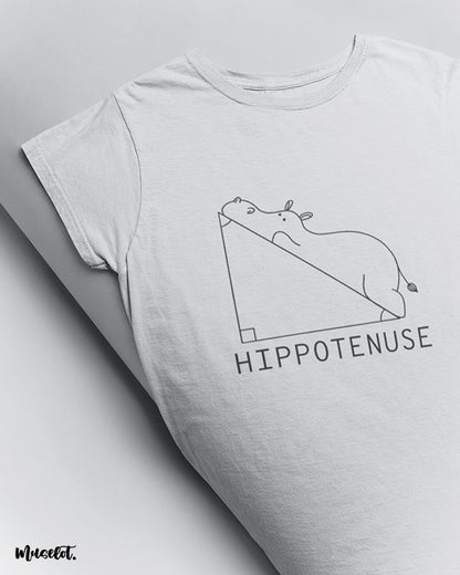 Hippotenuse funny graphic illustrated printed t shirt in white colour at Muselot