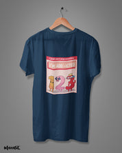 I am add-icted illustrated graphic t shirt in navy blue colour at Muselot