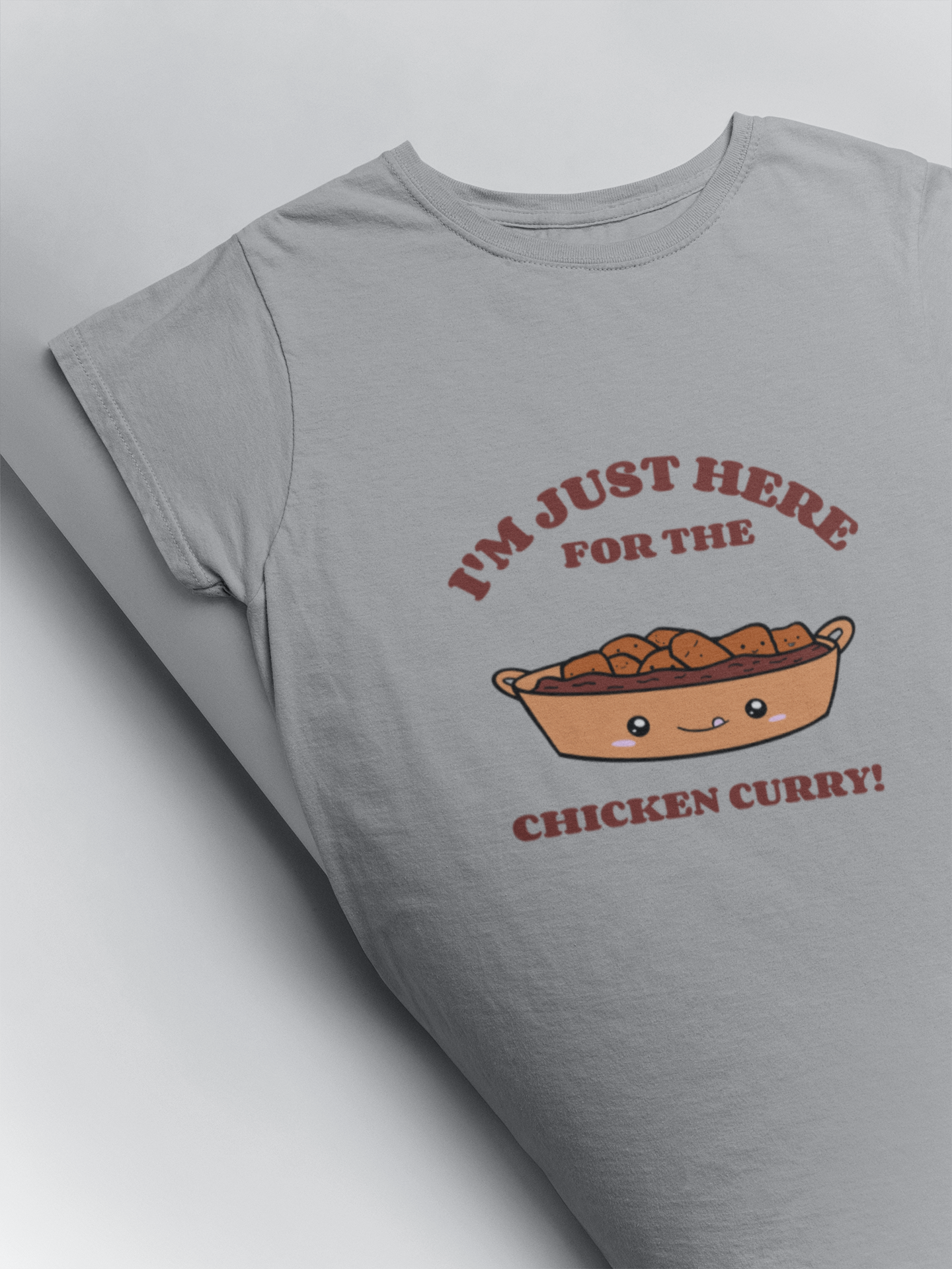 I am just here for the chicken curry funny illustrated printed t shirt in melange grey colour at Muselot