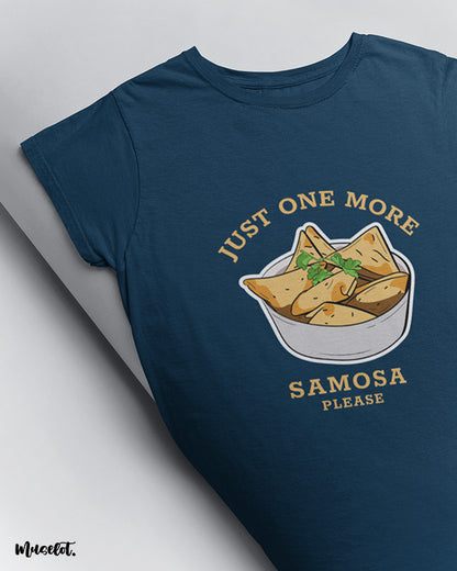 Just one more samosa please printed t shirt by Muselot in navy blue colour