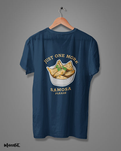 Just one more samosa please printed t shirt by Muselot in navy blue colour