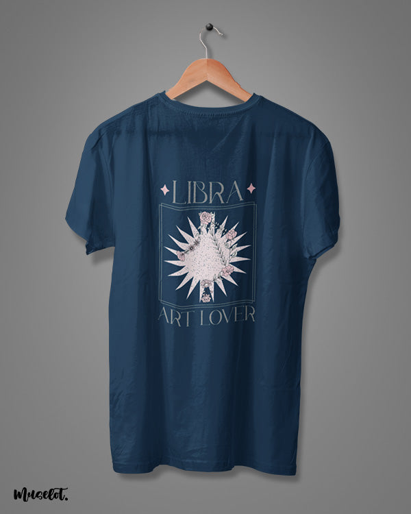 Libra art lovers graphic illustrated printed t shirt in navy blue colour for librans at Muselot