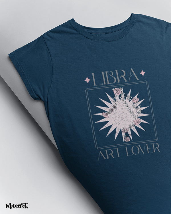 Libra art lovers graphic illustrated printed t shirt in navy blue colour for librans at Muselot