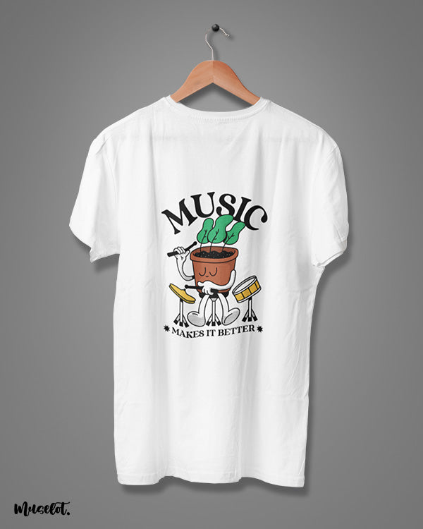Music makes it better beautiful design illustration printed t shirt in white colour at Muselot