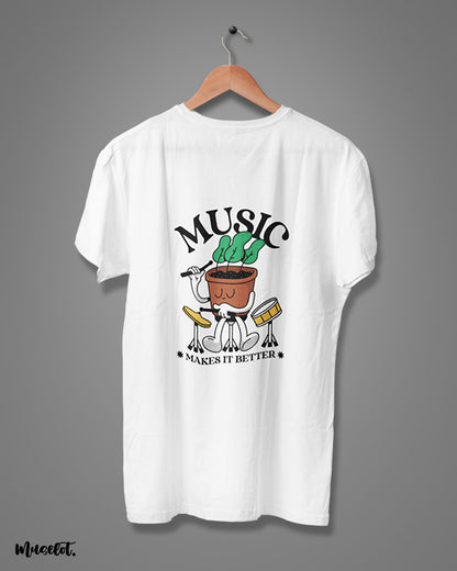 Music makes it better beautiful design illustration printed t shirt in white colour at Muselot