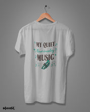 My quiet time involves music printed t shirts by Muselot in melange grey colour 