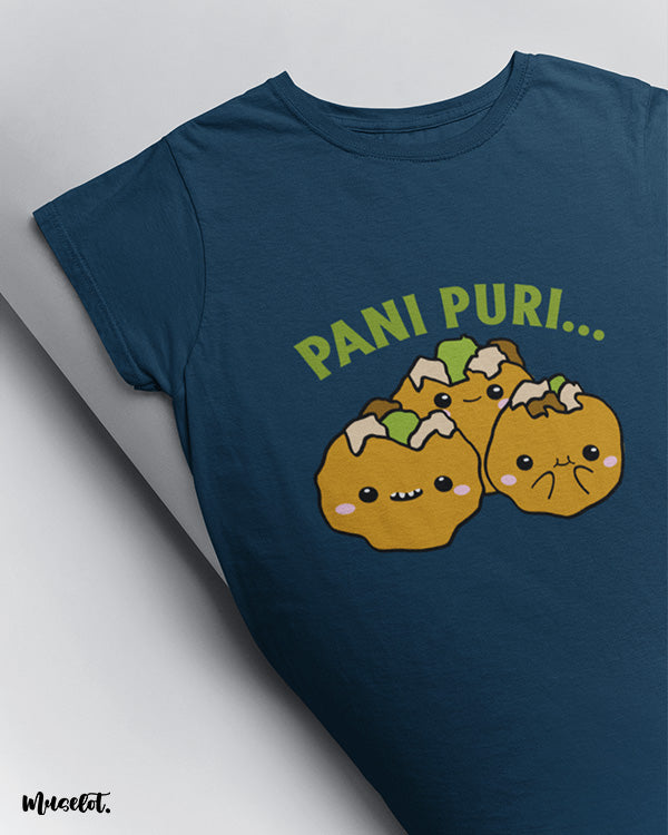 Pani puri cute design illustration printed t shirt in navy blue colour for foodies at Muselot