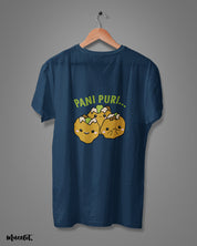 Pani puri cute design illustration printed t shirt in navy blue colour for foodies at Muselot