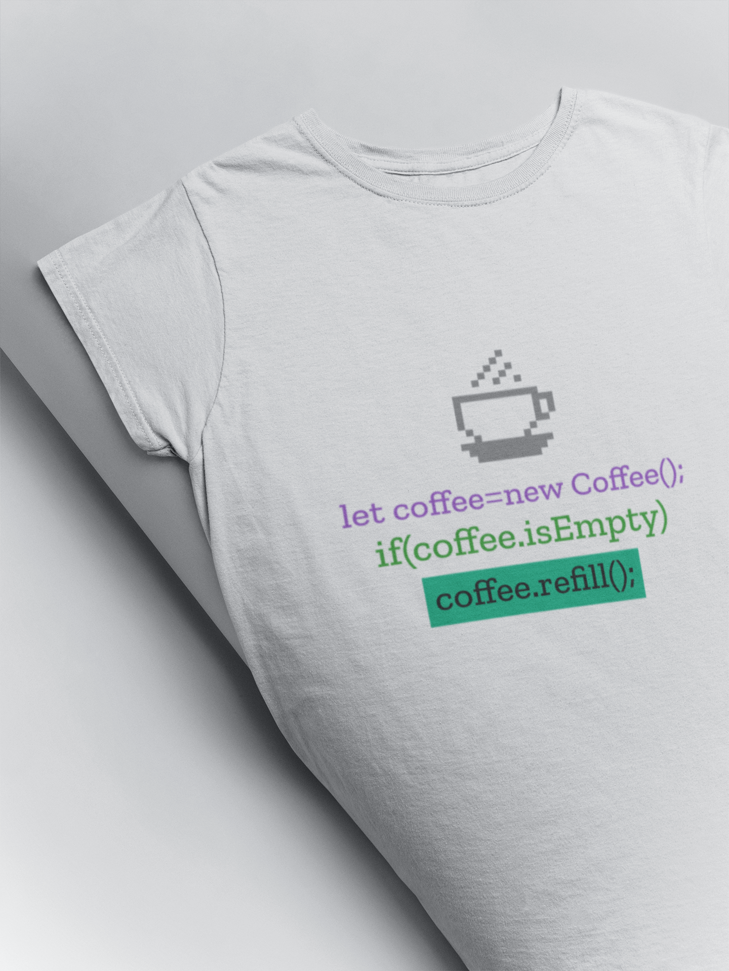 Coffee refill code funny illustration printed t shirt at Muselot in white colour