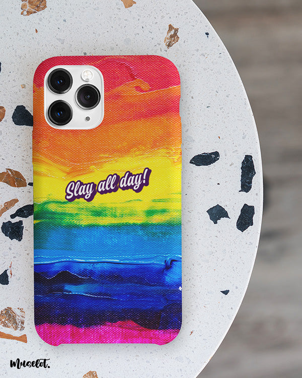 Slay all day phone cases for pride community, available for all models of phone case brands like iPhone, Samsung, Vivo, Oppo, Realme, Nokia, Oneplus, Xiaomi, Lenovo, moto, etc. 