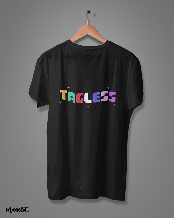 Tagless design illustrated printed t shirt in black colour for LGBTQ+ pride at Muselot