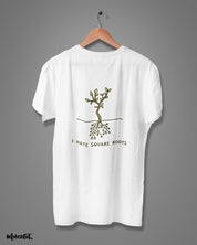 I hate square roots funny illustration printed t shirt by Muselot in white colour