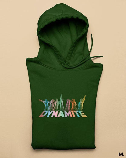 Printed olive green hoodies for BTS fans or ARMY printed with Dynamite  - MUSELOT