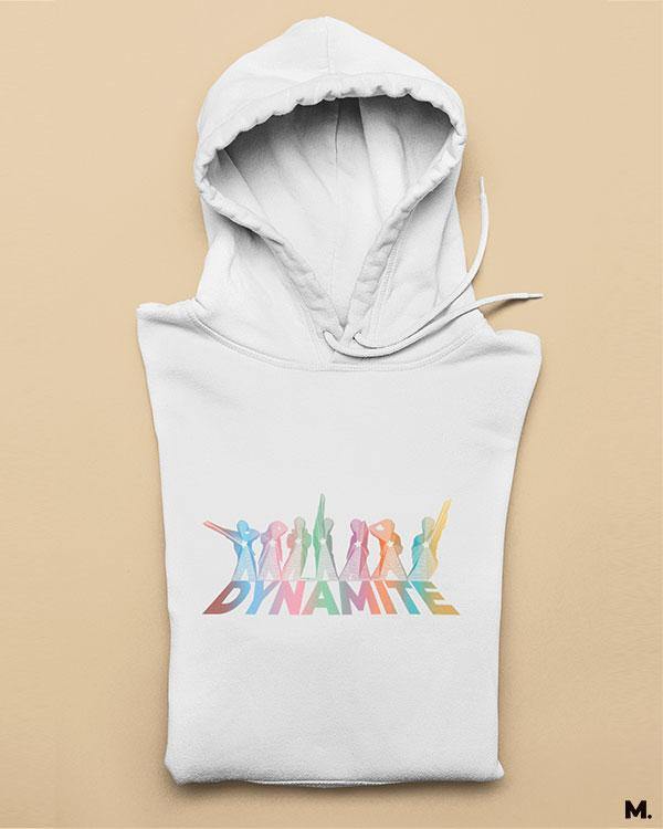Printed white hoodies for BTS fans or ARMY printed with Dynamite  - MUSELOT