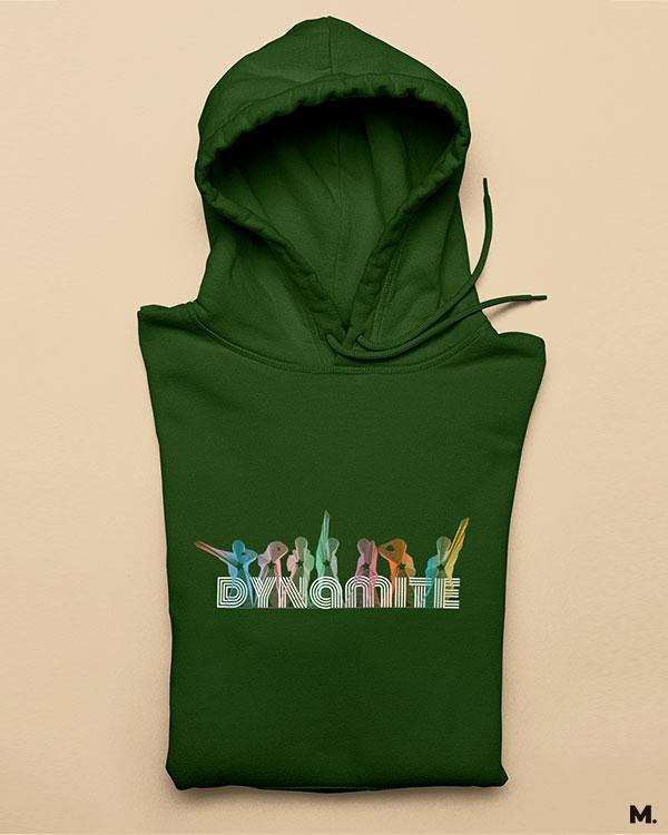Olive green printed hoodies for BTS fans or ARMY - Light up like dynamite   - Muselot India