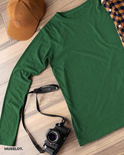 full sleeve t shirts - Full sleeves olive green t shirt  - MUSELOT
