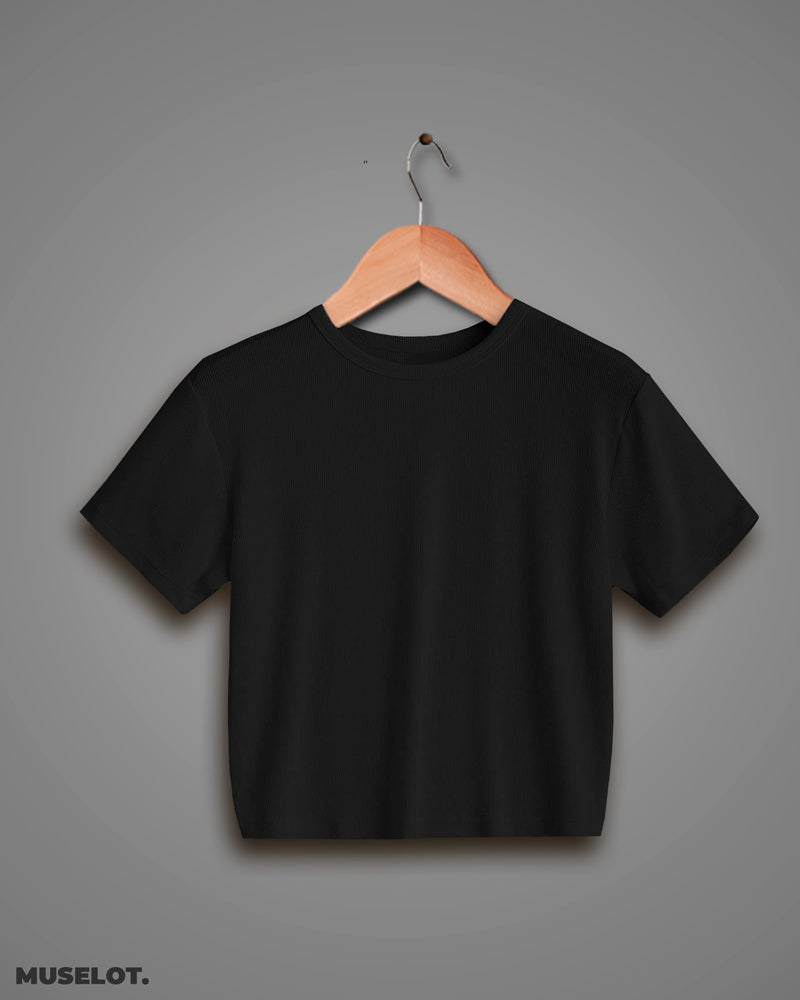 Women's plain cropped t shirts - Black plain crop t shirt - MUSELOT