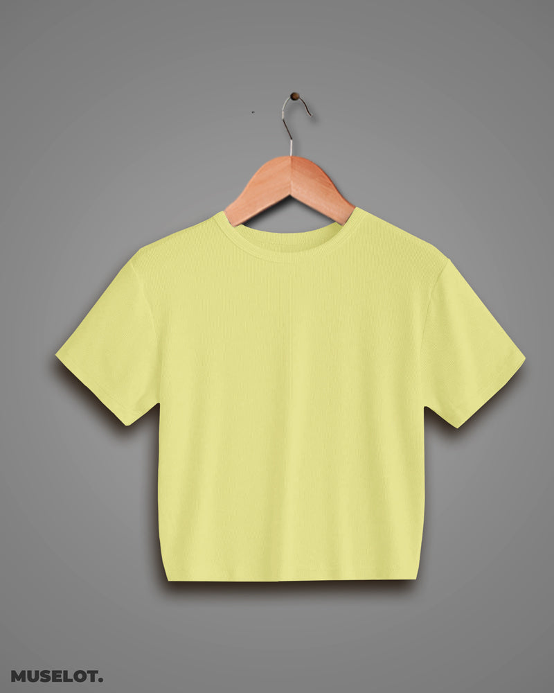 Butter yellow plain crop t shirt - Main Image