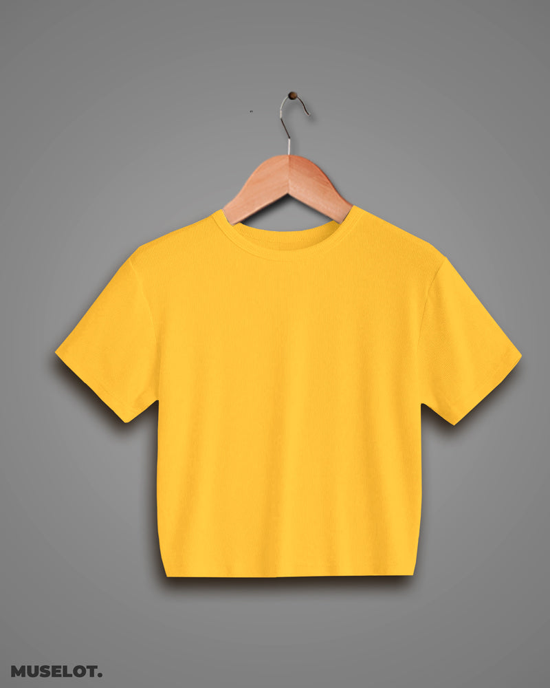  Plain T shirt crop tops for women - Golden yellow plain crop t shirt  - MUSELOT