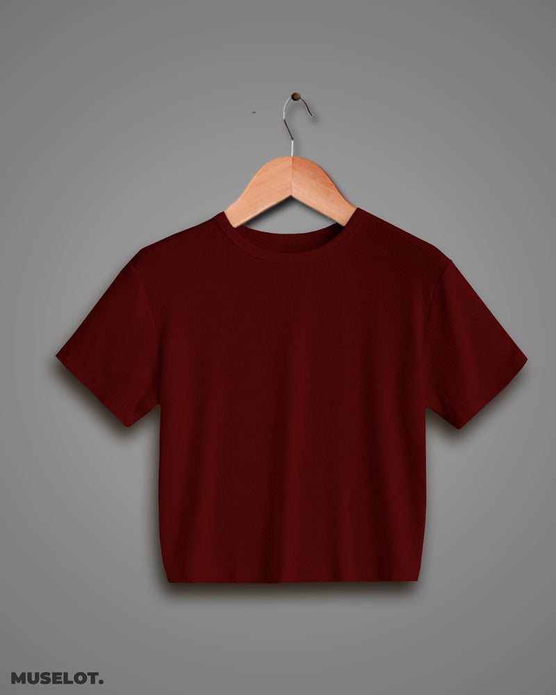 Plain t shirt crop tops for women - Maroon t shirt crop top - MUSELOT