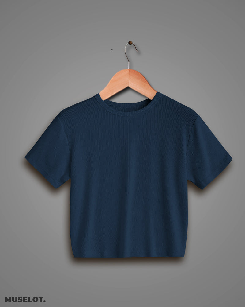Crop t shirts for girls - Navy blue plain crop t shirt - MUSELOT