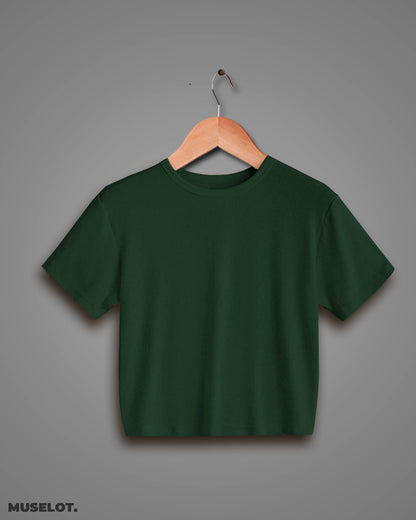 T shirt crop tops for women  - Olive green plain crop t shirt  - MUSELOT