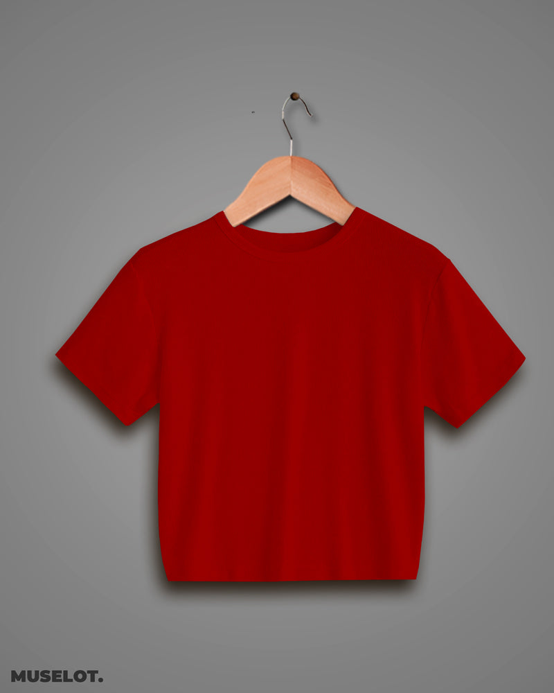  T shirt crop tops for women - Red plain cropped t shirt  - MUSELOT