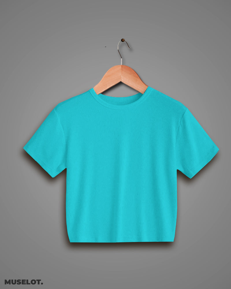T shirt crop tops - Sky blue plain crop t shirt - MUSELOT