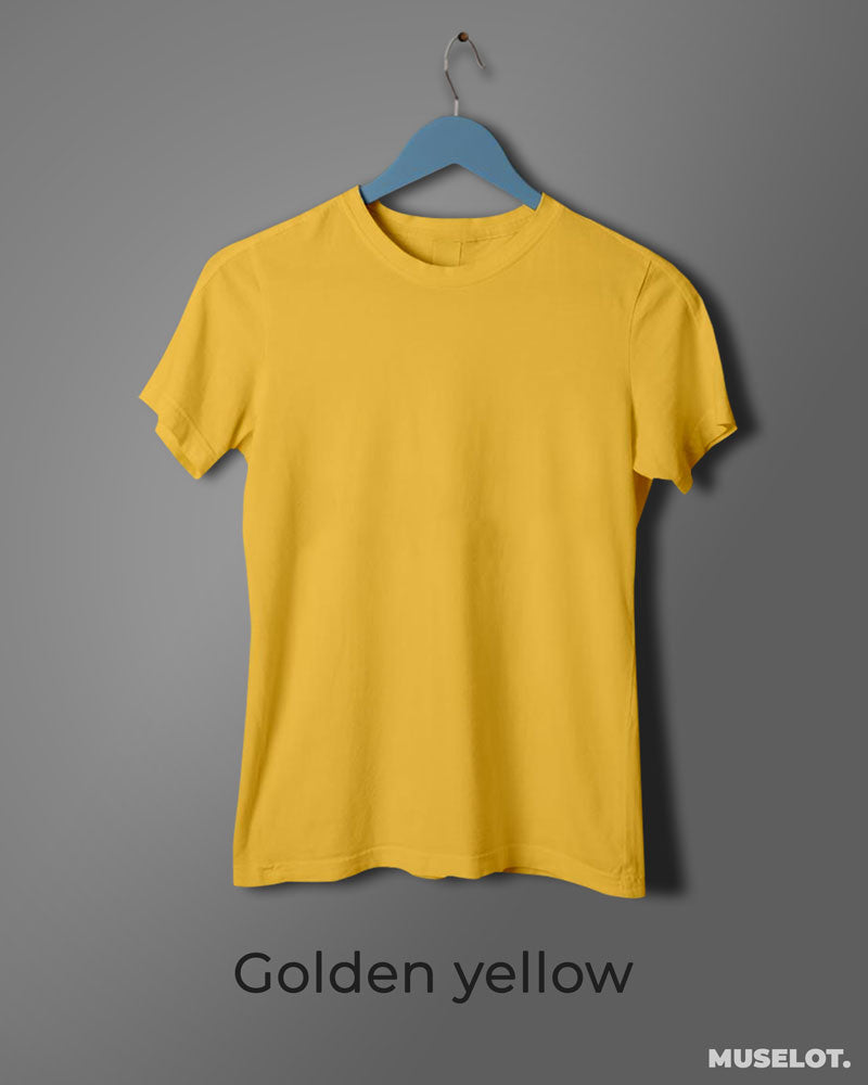 Golden yellow plain t shirts for women in half sleeves and crew neck - MUSELOT