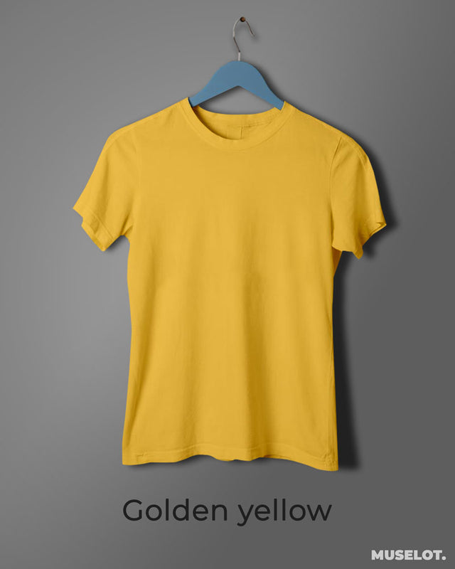 Golden yellow plain t shirts for women in half sleeves and crew neck - MUSELOT