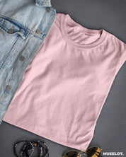 Women's plain pink t shirt made with 100% cotton, half sleeve and round neck - Muselot