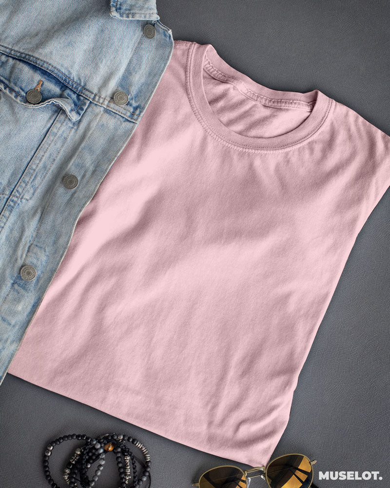 Women's plain pink t shirt made with 100% cotton, half sleeve and round neck - Muselot
