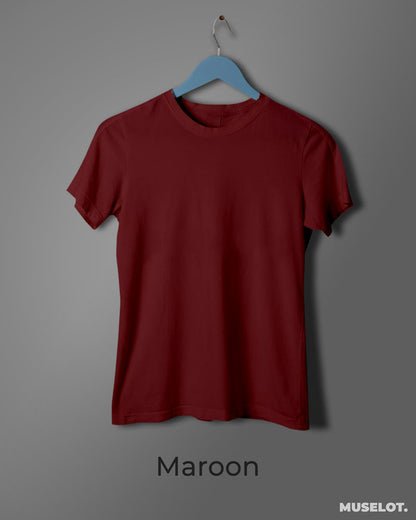 Plain maroon t shirt for women in half sleeves and round neck - Muselot