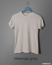 Melange grey plain women's t shirt online in 100% cotton, round neck and half sleeves - MUSELOT