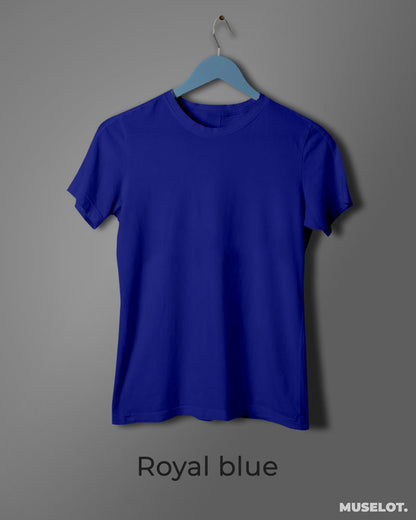 Royal blue plain women's t shirt in 100% cotton, round neck and half sleeves - MUSELOT